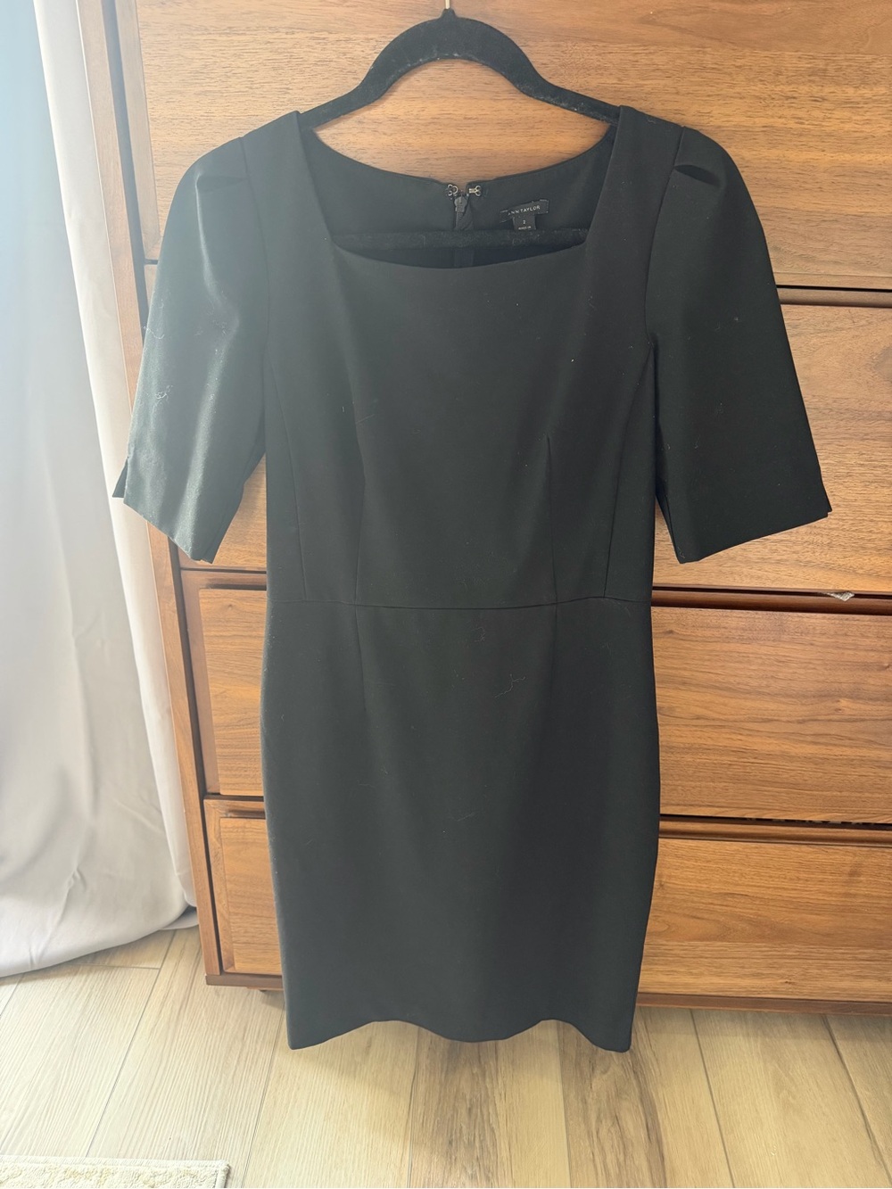 Ann Taylor Black Mini Sheath Dress with Short Sleeves